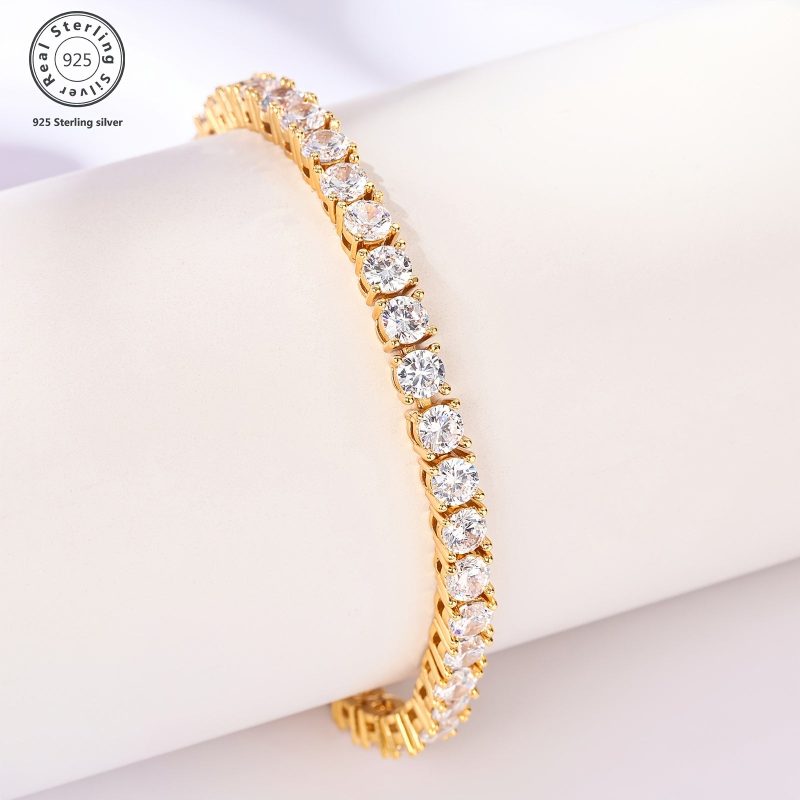 925 Sterling Silver Golden Synthetic Zirconia Women'S Bracelet, Charming Women'S Jewelry, Charming Accessories, High-quality Designer Products For Weddings, Banquets, And Parties, Essential Fashion Items For, And Comes With Exquisite Gift Box - Image 4