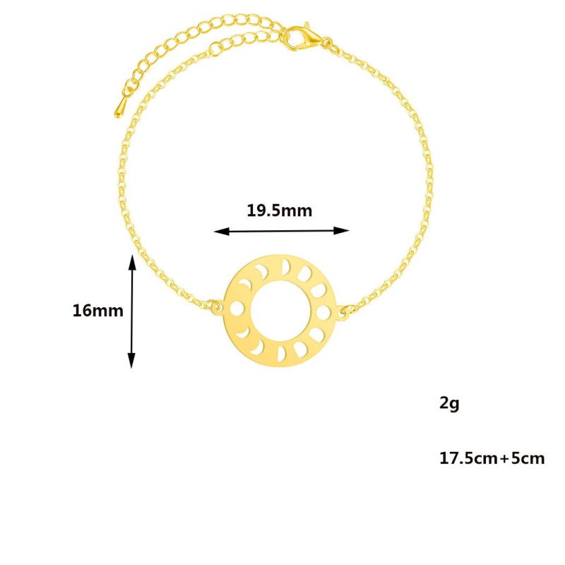 Stainless Steel Girls Bracelet Geometric Moon Phase Pendant Bracelet - Image 2
