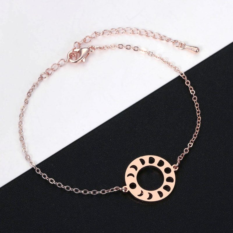 Stainless Steel Girls Bracelet Geometric Moon Phase Pendant Bracelet - Image 4