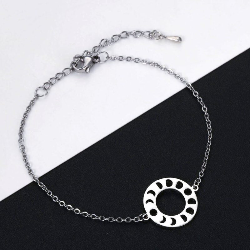 Stainless Steel Girls Bracelet Geometric Moon Phase Pendant Bracelet - Image 3