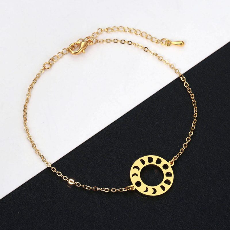 Stainless Steel Girls Bracelet Geometric Moon Phase Pendant Bracelet - Image 5