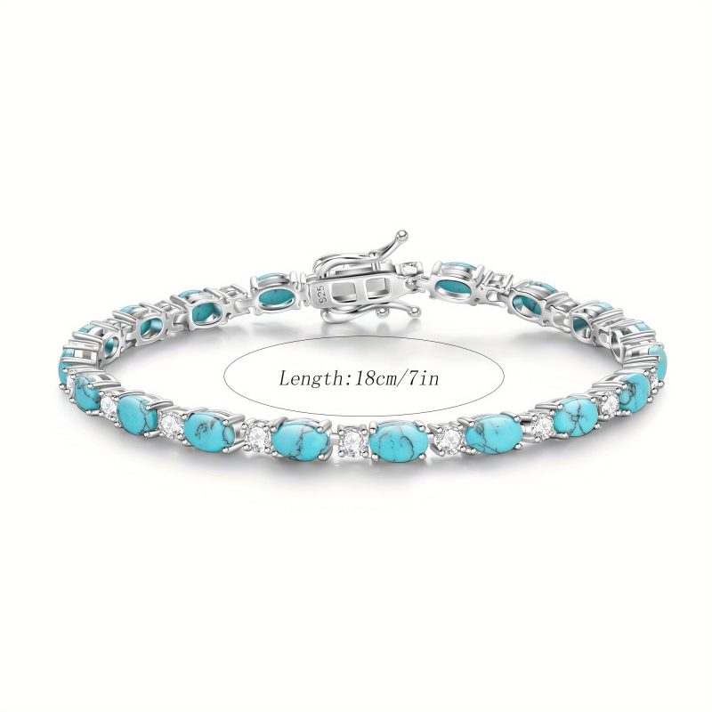 Turquoise Bracelet Sterling Silvery Tennis Bracelet Charms Fine Jewelry Birthday Jewelry Women's Mother's Day Gift, Valentine's Day Gift, Complimentary Fine Gift Box - Image 4