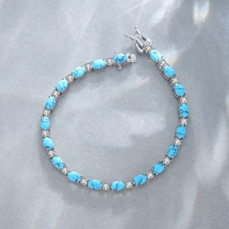 Turquoise Bracelet Sterling Silvery Tennis Bracelet Charms Fine Jewelry Birthday Jewelry Women's Mother's Day Gift, Valentine's Day Gift, Complimentary Fine Gift Box - Image 2