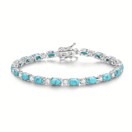 925 Silver Turquoise Bracelet 7in Elegant And Fashionable, Travel Gifts, Mother's Day, Christmas, Exquisite Jewelry, Gift Box