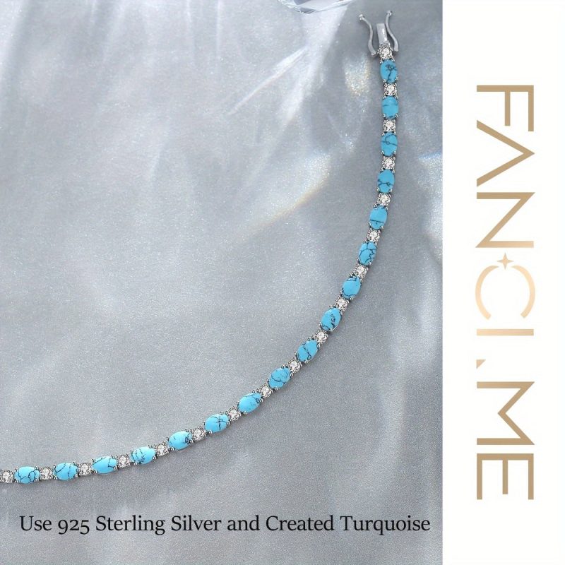 Turquoise Bracelet Sterling Silvery Tennis Bracelet Charms Fine Jewelry Birthday Jewelry Women's Mother's Day Gift, Valentine's Day Gift, Complimentary Fine Gift Box - Image 5