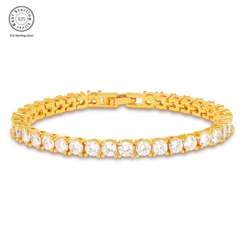 925 Sterling Silver Golden Synthetic Zirconia Women'S Bracelet, Charming Women'S Jewelry, Charming Accessories, High-quality Designer Products For Weddings, Banquets, And Parties, Essential Fashion Items For, And Comes With Exquisite Gift Box - Image 2