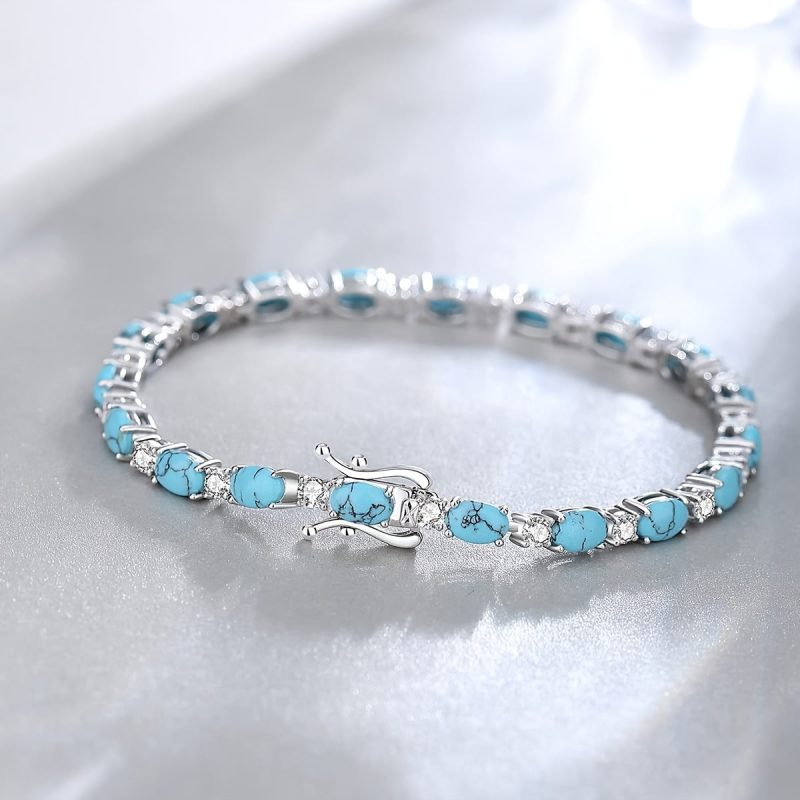 Turquoise Bracelet Sterling Silvery Tennis Bracelet Charms Fine Jewelry Birthday Jewelry Women's Mother's Day Gift, Valentine's Day Gift, Complimentary Fine Gift Box - Image 3